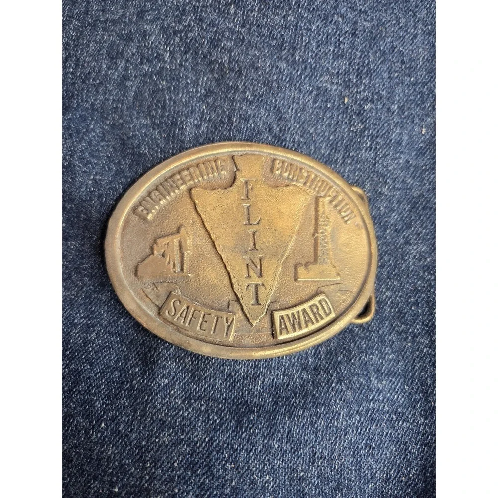 Flint Engineering Construction Solid Brass Belt Buckle